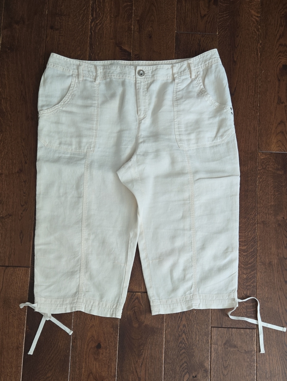 Inc Beach Women's Off White Linen Knee-Length Bermuda Shorts Culottes With Ties